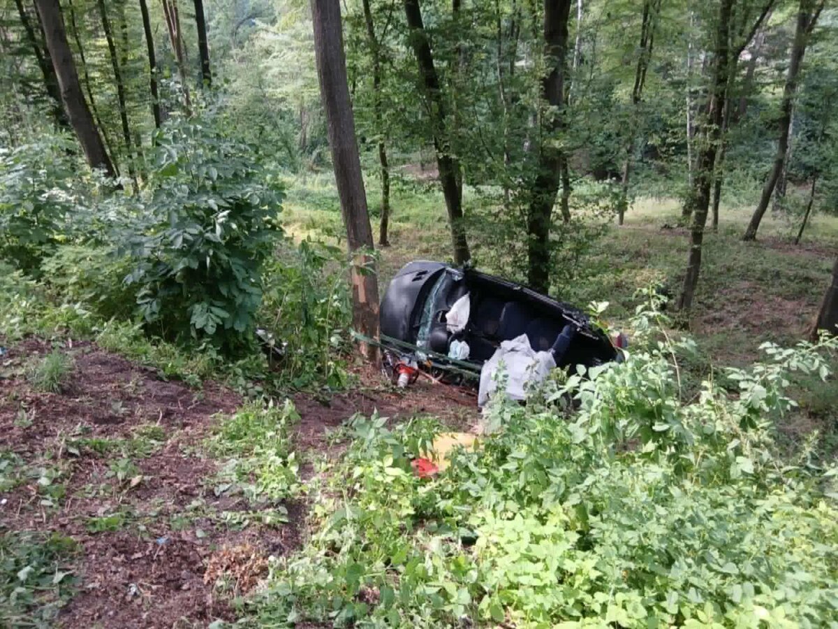 Auto zislo z cesty do lesa a havarovalo