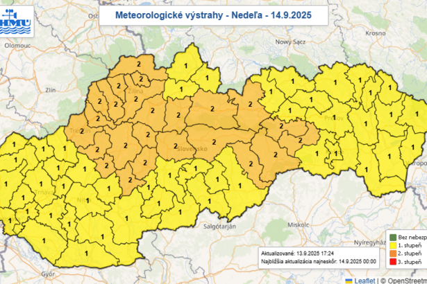 Slovensko v nedelu potrapi intenzivny dazd