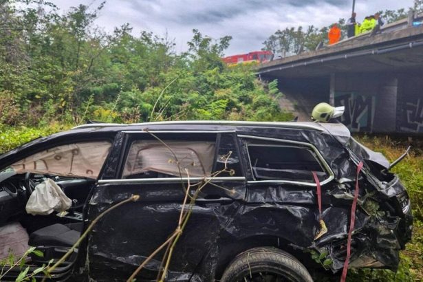 Na D2 auto prerazilo zvodidla a spadlo