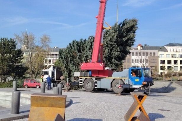 Strnastmetrov vianocny strom sa zlomil v Nitre