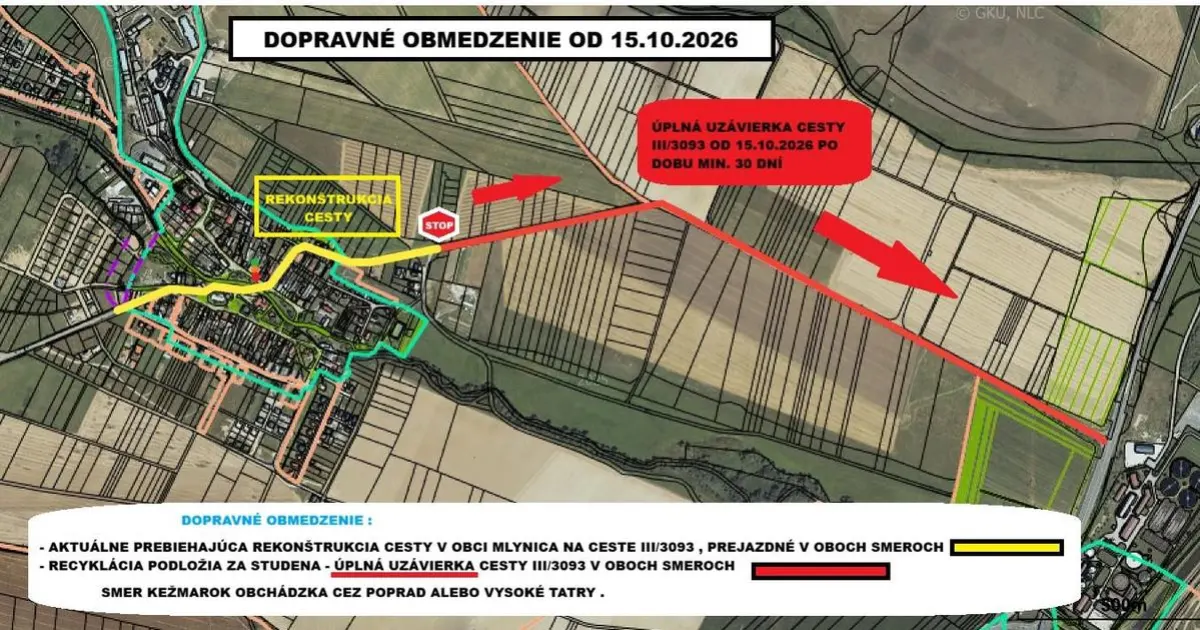 Uzávierka cesty tretej triedy z Mlynice na Kežmarok: práce potrvajú do konca roka